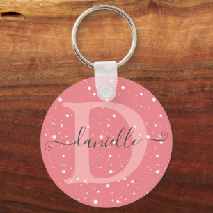 Cute Monogrammed Dotted Pattern Name Signature  Key Ring