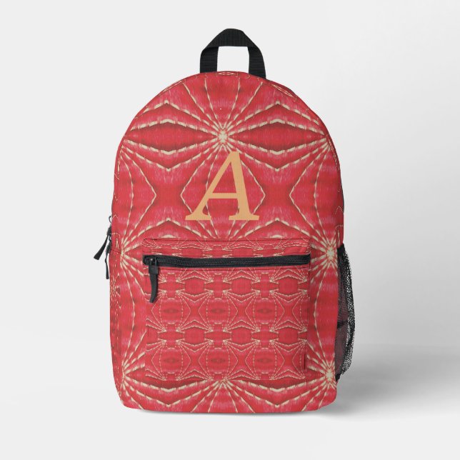 Cute Monogrammed Faux-Quilted Printed Back Backpack (Front)