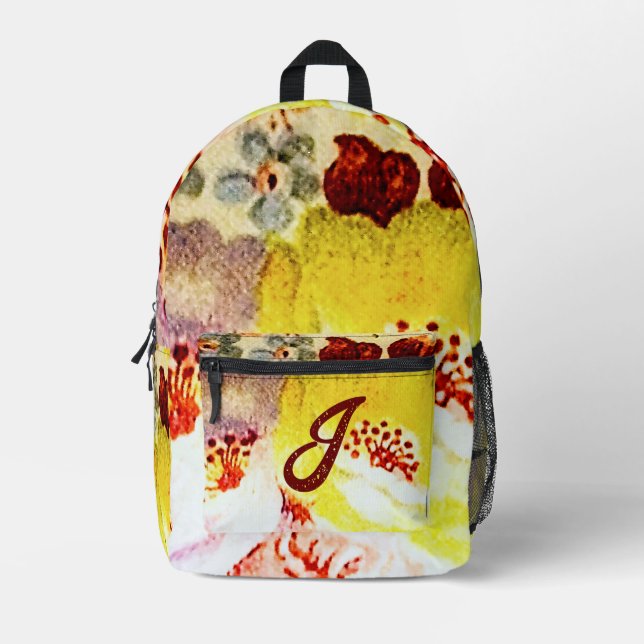 Cute Monogrammed Floral Print Printed Backpack (Front)