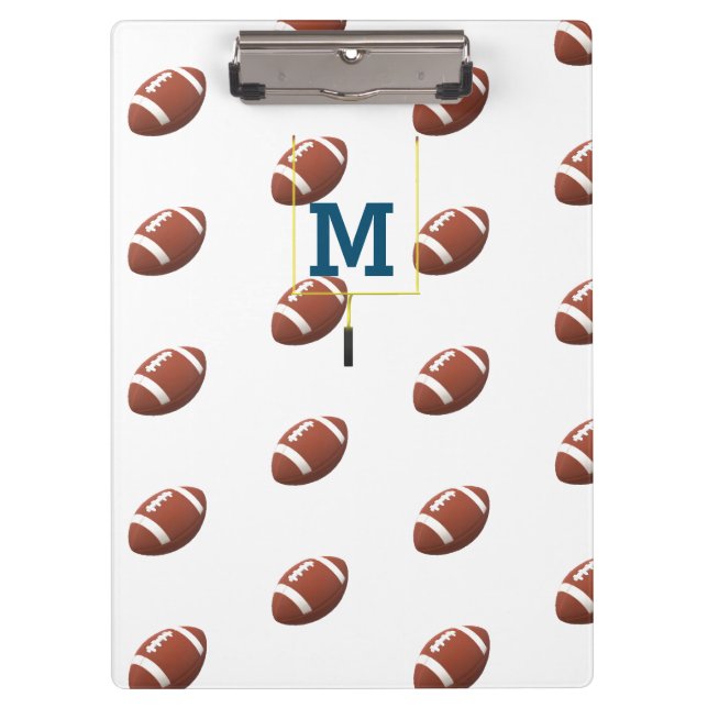 Cute Monogrammed Football Themed Clipboard (Front)