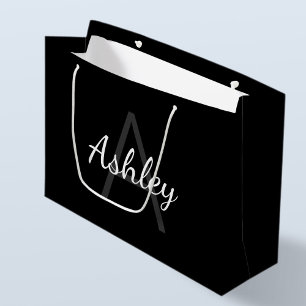 Cute Monogrammed Girl's Name   Black & White Large Gift Bag