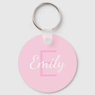 Cute Monogrammed Girl's Name Pink & White Key Ring