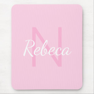 Cute Monogrammed Girl's Name Pink & White Mouse Pad