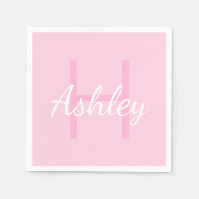 Cute Monogrammed Girl's Name | Pink & White Napkin (Front)