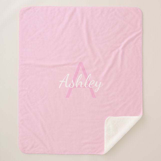 Cute Monogrammed Girl's Name | Pink & White Sherpa Blanket (Front)