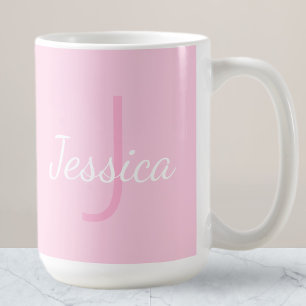Cute Monogrammed Girl's Name Soft Pink & White Coffee Mug