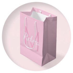 Cute Monogrammed Girl's Name Soft Pink & White Medium Gift Bag