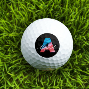 Cute  monogrammed initial A pink blue black Golf Balls