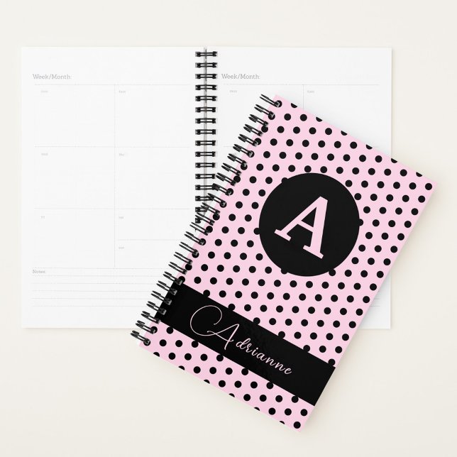 Cute Monogrammed Pink with Black Polka Dots Planner (Creator Uploaded)