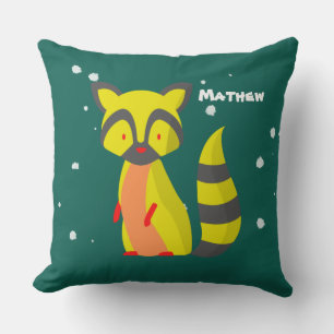 Cute monogrammed racoon nursery decor boy green cushion