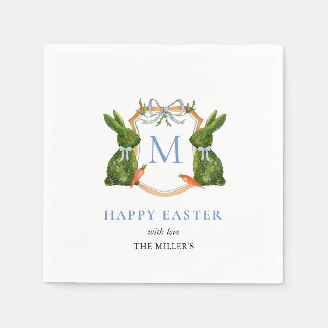 Cute Monogrammed Topiary Bunny Easter  Napkin (Front)