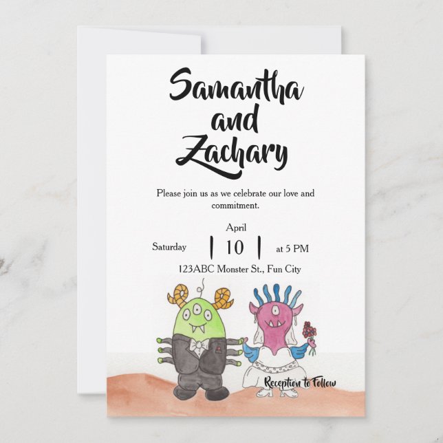 Cute Monster Alternative Wedding Invitation (Front)