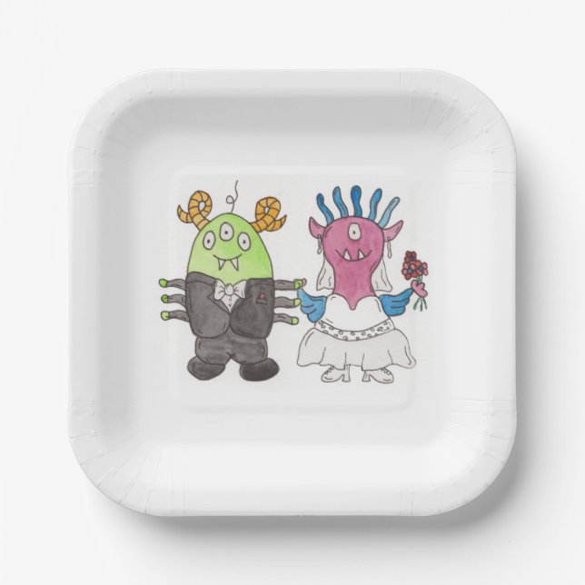 Cute Monster Alternative Wedding Paper Plate (Front)