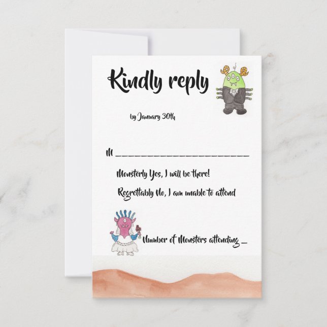 Cute Monster Alternative Wedding RSVP Card (Front)