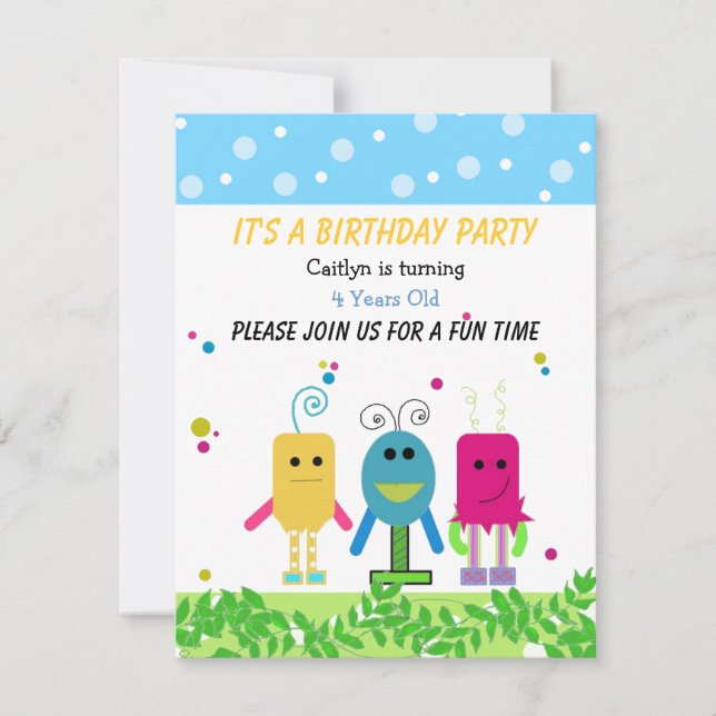 Cute Monster Birthday Invitation (Front)