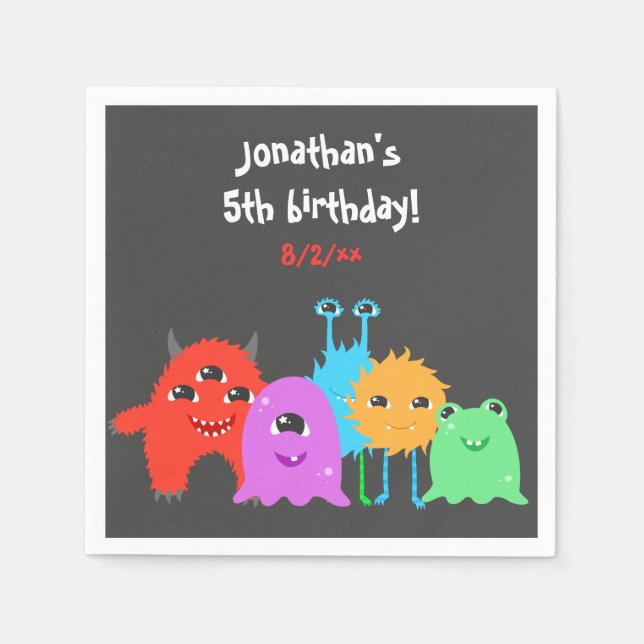 Cute Monster Birthday Napkin (Front)