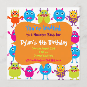 Cute Monster Birthday Party Invitation Templates