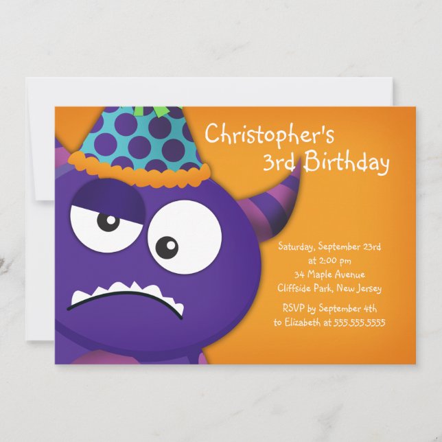 Cute Monster Birthday Party Invitations (Front)