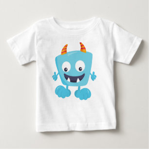 Cute Monster, Blue Monster, Funny Monster, Horns Baby T-Shirt