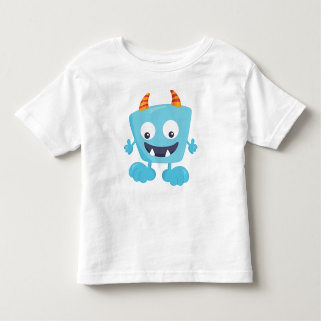 Cute Monster, Blue Monster, Funny Monster, Horns Toddler T-Shirt (Front)
