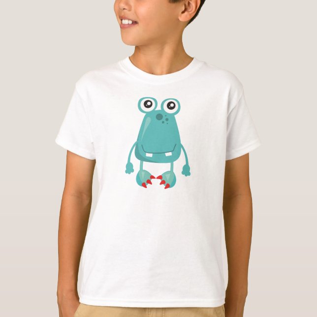 Cute Monster, Blue Monster, Funny Monster, Silly T-Shirt (Front)