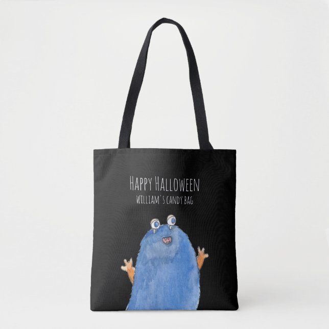 Cute Monster Candy  Monogram Custom Halloween Tote (Front)