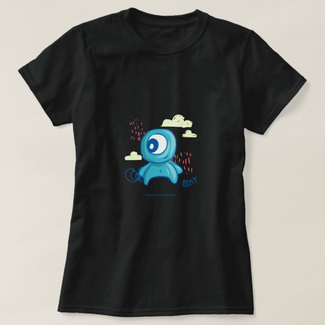Cute Monster Cartoon Character Design | Blue Doodl T-Shirt (Design Front)