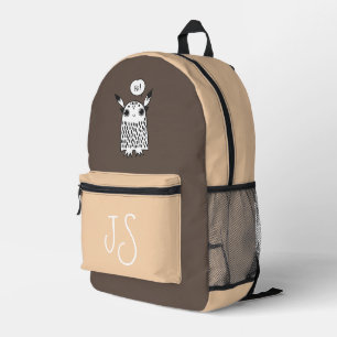 Cute monster chocolate brown monogram minimalist printed backpack