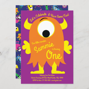 Cute Monster Colourful 1st Birthday Invitations