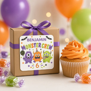 Cute Monster Crew Birthday Personalised Halloween Square Sticker