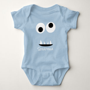 Cute Monster Face Silly Personalised Baby Green Bodysuit