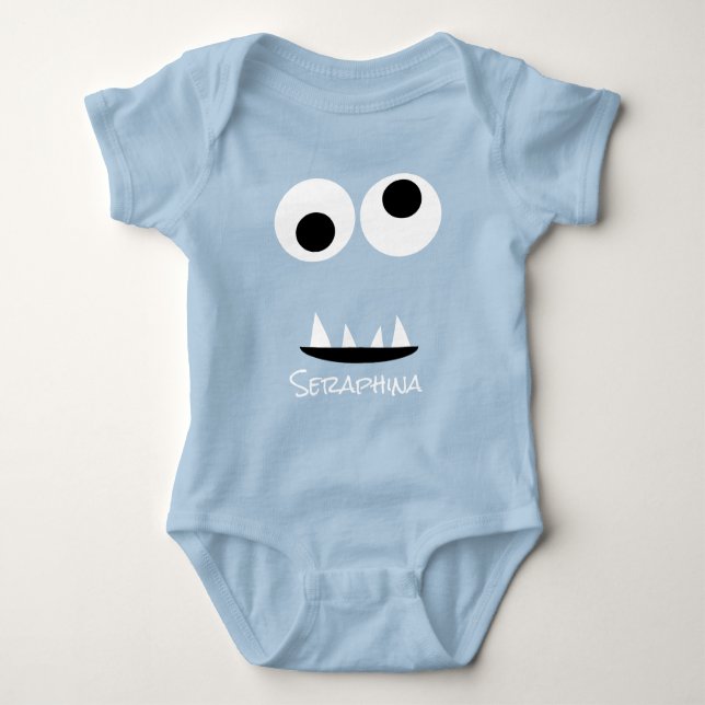 Cute Monster Face Silly Personalised Baby Green Bodysuit (Front)