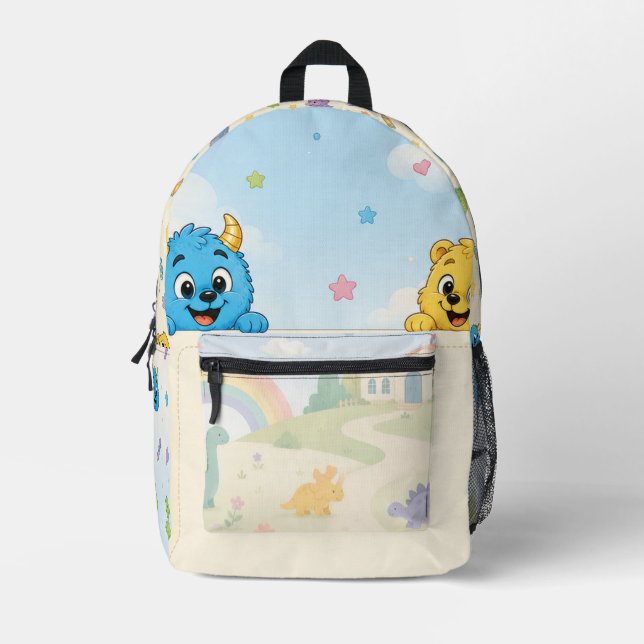 Cute Monster Friends Preschool Dinosaur Adventure  Printed Backpack (Front)