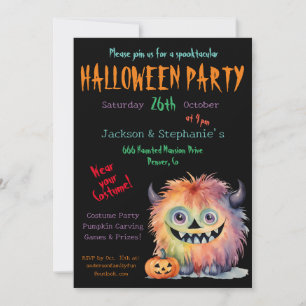 Cute Monster Halloween Costume Party Invitation