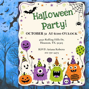 Cute Monster Kids Halloween Party Invitation