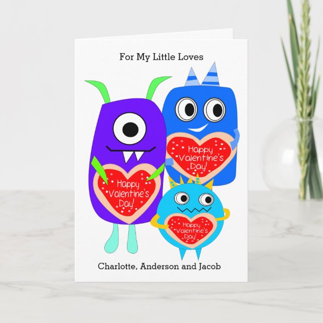 Cute Monster Kids Valentine's Day Holiday Card (Front)
