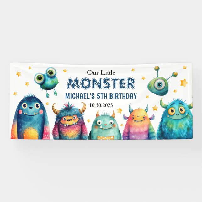 Cute Monster Mash Whimsical Kids' Birthday Party  Banner (Horizontal)