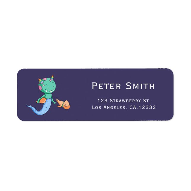 Cute Monster Mermaid Kids Return Address (Front)