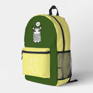 Cute monster olive yellow monogram minimalist  printed backpack