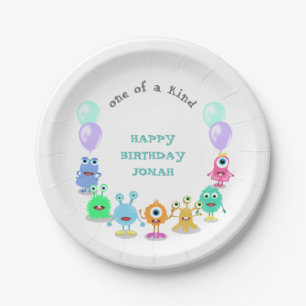Cute Monster One Of A Kind Birthday Party Paper Plate