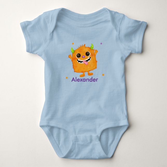 Cute Monster Personalised Name Baby Bodysuit  (Front)