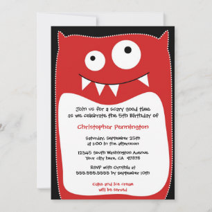 Cute monster pillow boys birthday party invitation