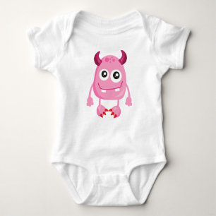 Cute Monster, Pink Monster, Funny Monster, Horns Baby Bodysuit