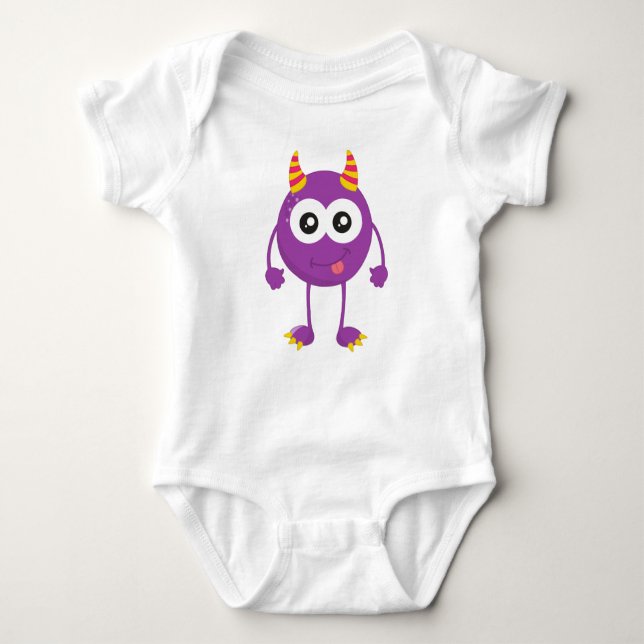 Cute Monster, Purple Monster, Funny Monster, Horns Baby Bodysuit (Front)