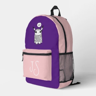 Cute monster purple pink monogram minimalist  printed backpack