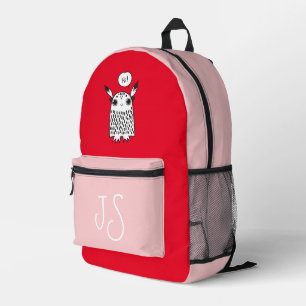 Cute monster red pink monogram minimalist  printed backpack