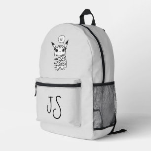 Cute monster silver grey monogram minimalist printed backpack