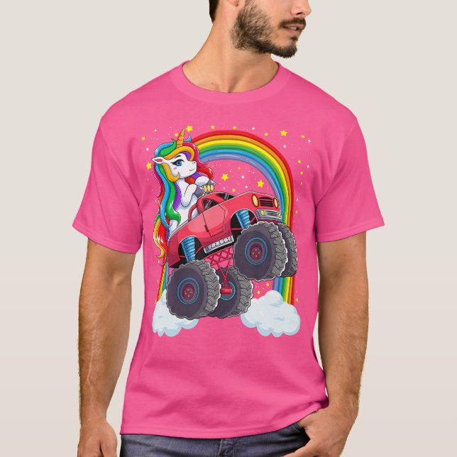 Cute Monster Truck Unicorn Magical Rainbow Kids Gi T-Shirt (Front)