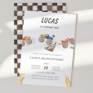 Cute Monster Trucks Any Age Birthday Party Invitation