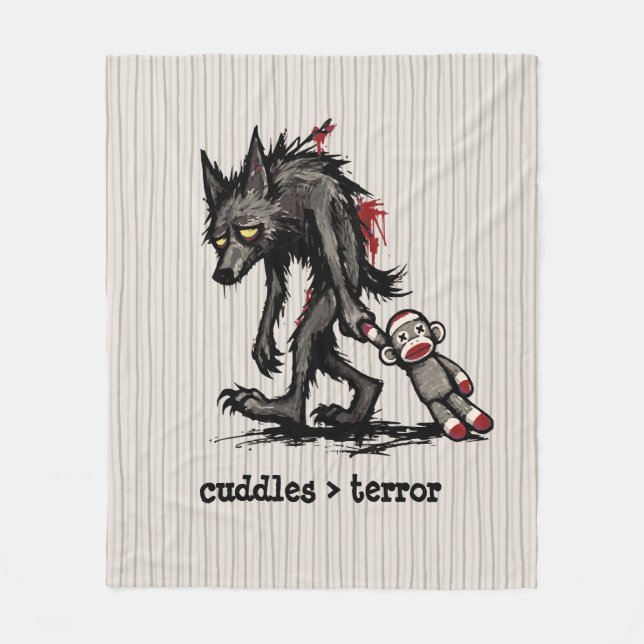 Cute Monster Werewolf Sock Monkey Toy Funny Phrase Fleece Blanket (Front)